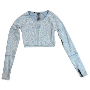 Gymshark Dry Fit Long Sleeve Cropped Athletic Top Light Blue Floral XS